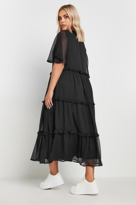 YOURS Plus Size Black Chiffon Tiered Midaxi Dress | Yours Clothing  3