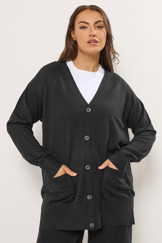 YOURS Plus Size Black Boyfriend Button Through Cardigan | Yours Clothing 1