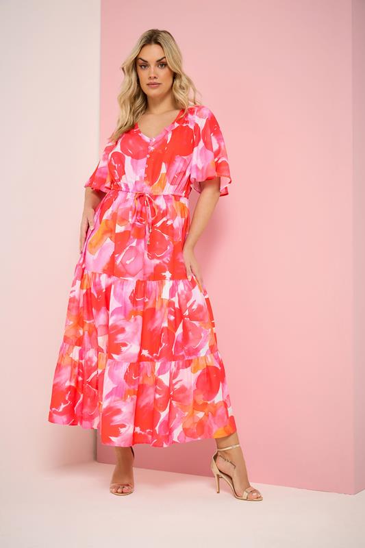 YOURS Curve Pink Tiered Floral Dress