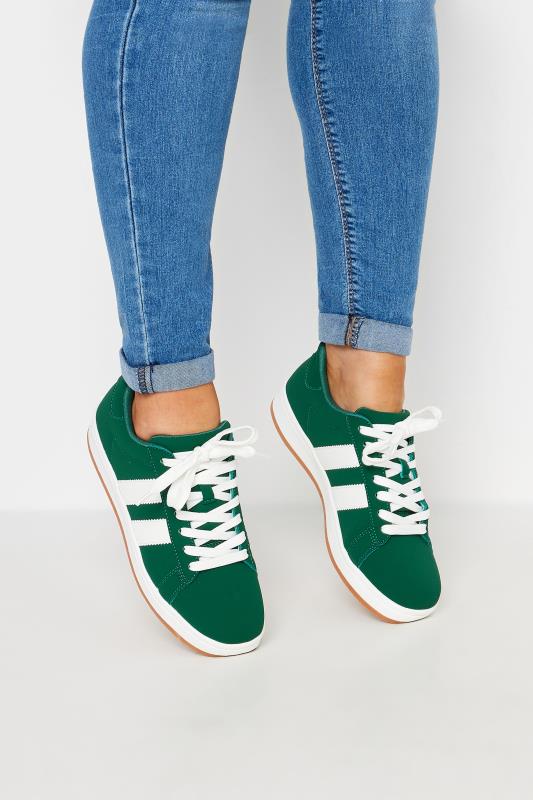 Green Padded Lace Up Trainers In Wide E Fit | Yours Clothing 1