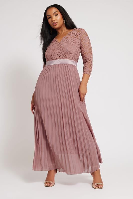 Plus Size YOURS LONDON Curve Blush Pink Lace Pleated Maxi Dress | Yours Clothing  2