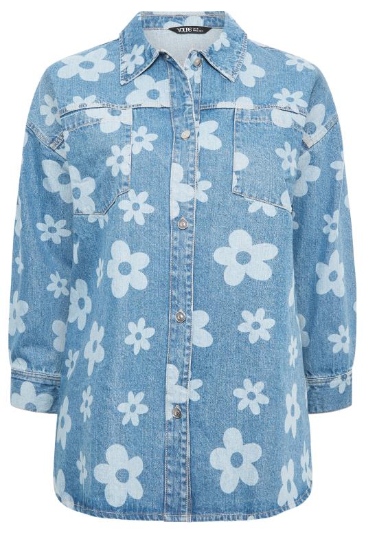 YOURS Plus Size Blue Floral Print Denim Shacket | Yours Clothing 8
