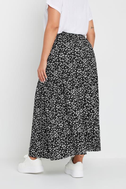 YOURS Plus Size Black Ditsy Floral Tiered Midaxi Skirt | Yours Clothing 3