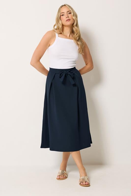 LTS Tall Navy Blue Tie Waist Midi Skirt