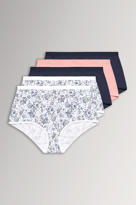  YOURSET 5 PACK Curve Navy Blue Floral Print Full Briefs