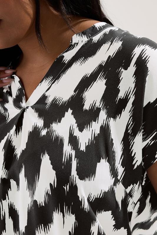 YOURS Plus Size Black Abstract Notch Neck Blouse | Yours Clothing 4
