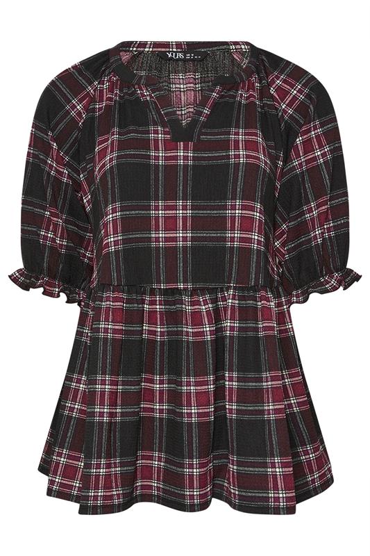 YOURS Plus Size Black Check Textured Peplum Top | Yours Clothing 5
