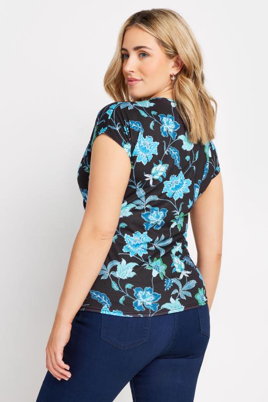 M&Co Black & Blue Floral Print Wrap Top | M&Co 3