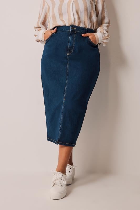 Plus Size  EVANS Curve Blue Wash Denim Skirt