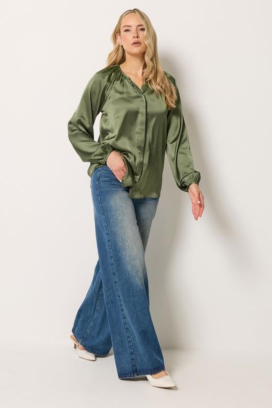 LTS Tall Women's Khaki Green Satin Button Top | Long Tall Sally 2