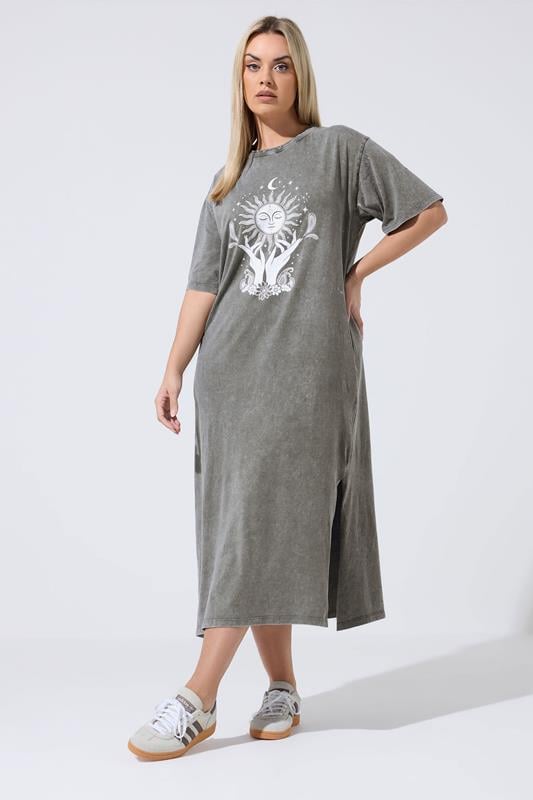  LIMITED COLLECTION Curve Grey Mystic Acid Wash Maxi Dress