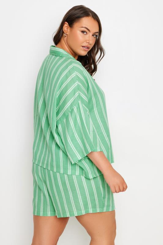 YOURS Plus Size Green Striped Pyjama Set | Yours Clothing 3