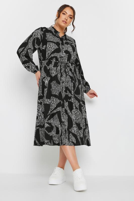 YOURS Plus Size Black Abstract Print Shirt Dress | Yours Clothing 3