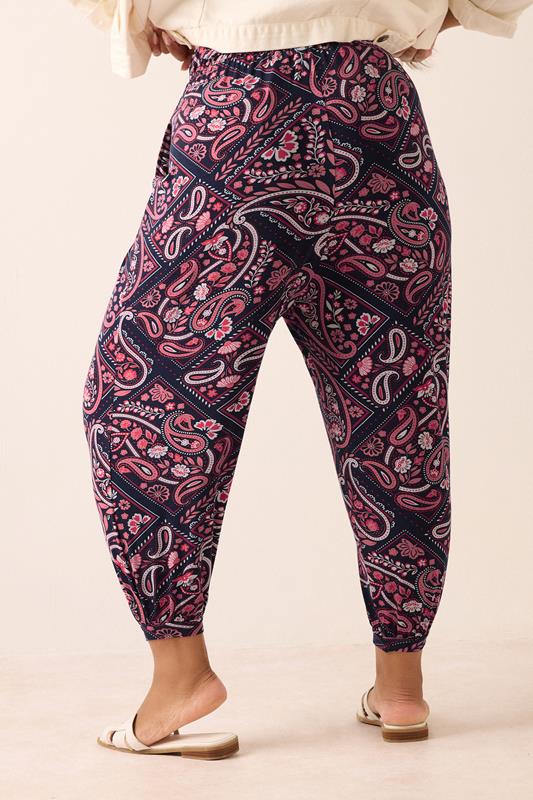 YOURS Plus Size Navy Blue Paisley Print Harem Trousers | Yours Clothing 3