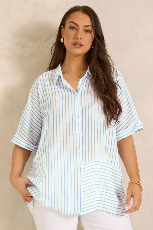 EVANS Curve White & Blue Stripe Shirt