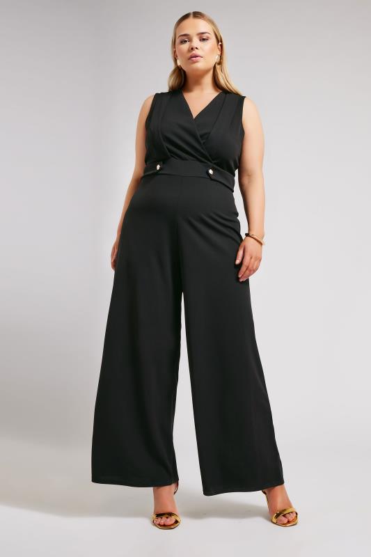 YOURS LONDON Plus Size Black Sleeveless Wide Leg Jumpsuit | Yours Clothing 2