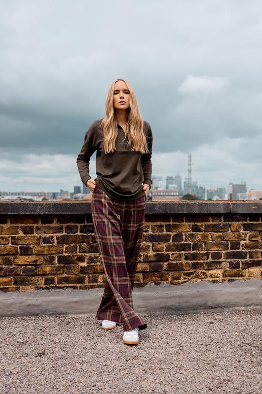  LTS Tall Burgundy Red Checked Wide Leg Trousers