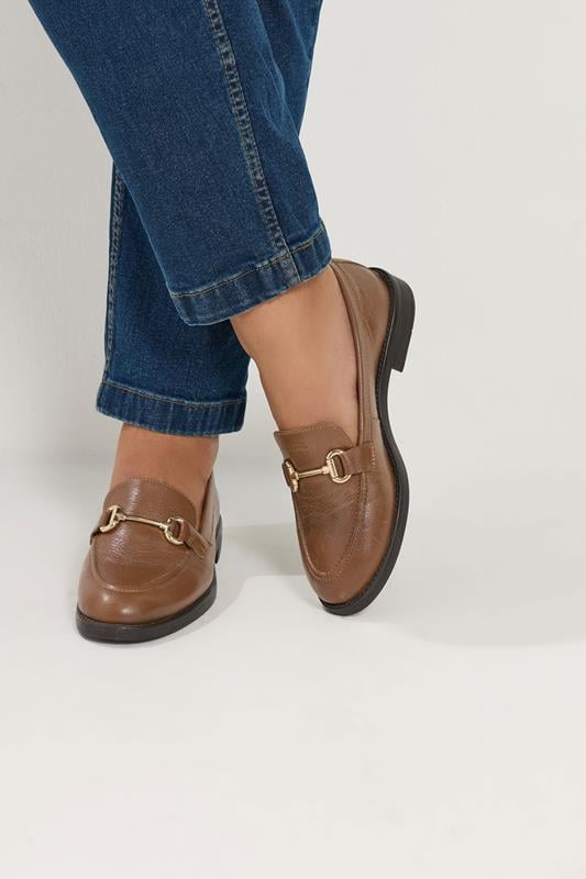 Brown Metal Trim Loafers In Wide E Fit | Yours Clothing 1
