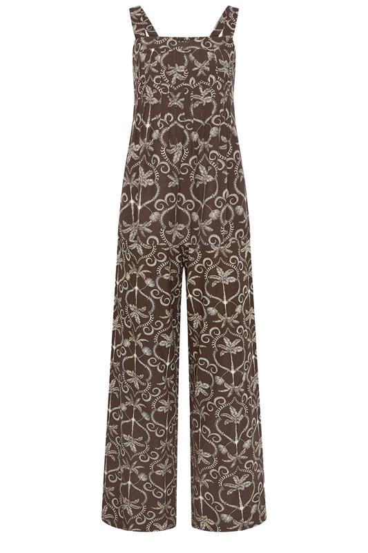 LTS Tall Women's Set Chocolate Brown Palm Linen Vest Top & Wide Leg Trousers | Long Tall Sally 5