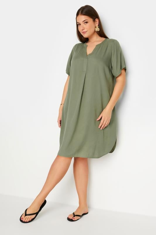 YOURS Plus Size Khaki Green Midi Tunic Dress | Yours Clothing 1