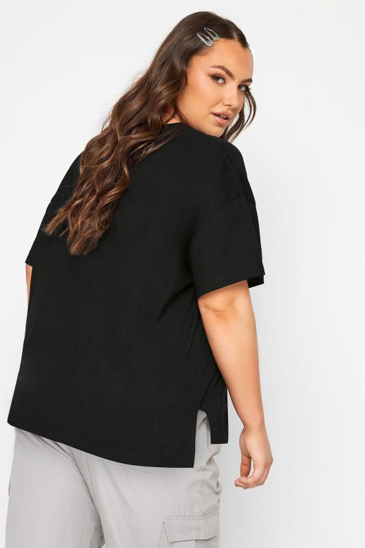 YOURS Plus Size Black Step Hem T-Shirt | Yours Clothing 3