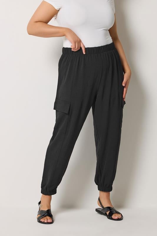 YOURS Curve Black Washed Twill Cargo Joggers