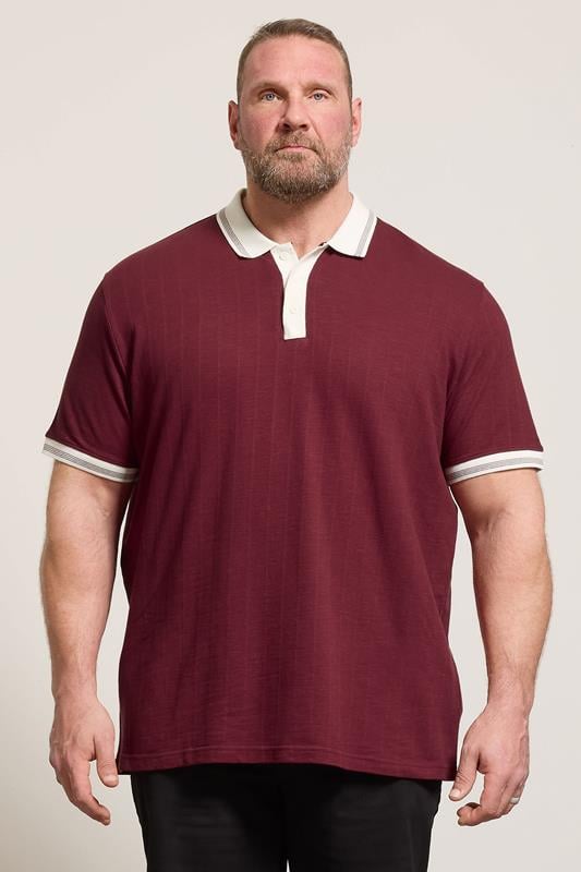 BadRhino Big & Tall Wine Red Mini Check Tipped Polo Shirt | BadRhino 1