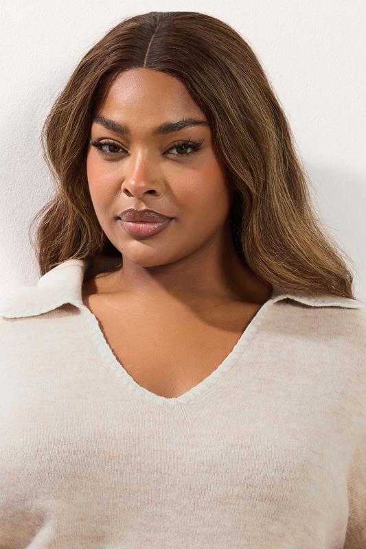 YOURS Plus Size Light Pink Blanket Stitch Collared Jumper | Yours Clothing 4