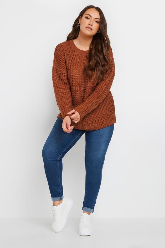 YOURS Curve Rust Orange Waffle Knit Jumper | Yours Clothing 3