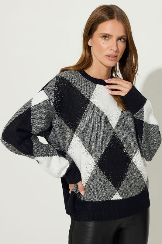  STAR Black Argyle Sequin Knitted Jumper