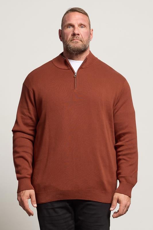 BadRhino Big & Tall Burnt Red Milano Quarter Zip Jumper