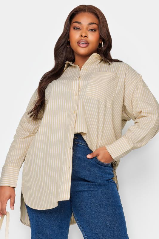 LIMITED COLLECTION Plus Size Natural Brown Striped Shirt | Yours Clothing 1