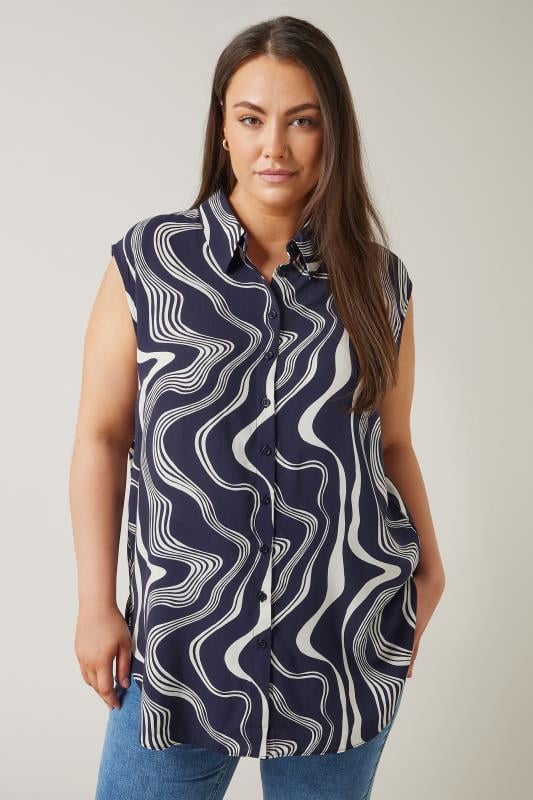Plus Size  EVANS Curve Blue Abstract Print Tunic