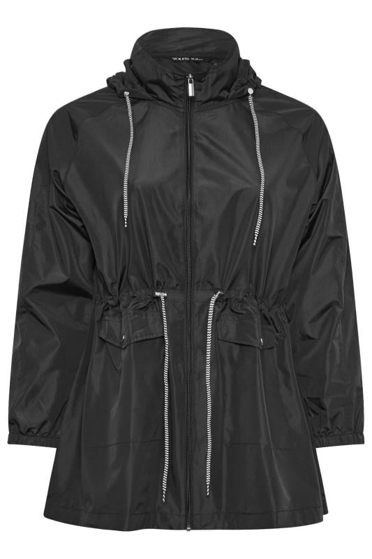 YOURS Plus Size Black Drawstring Lightweight Parka Jacket | Yours Clothing 5