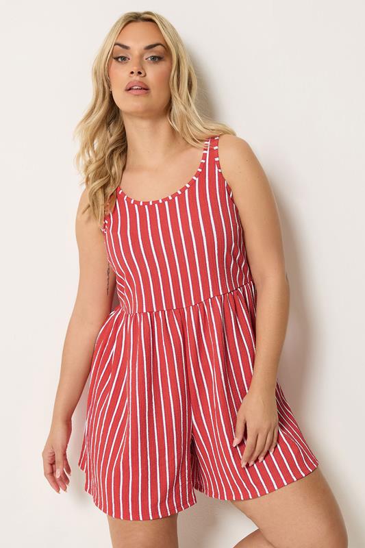  YOURS Curve Orange Stripe Textured Playsuit