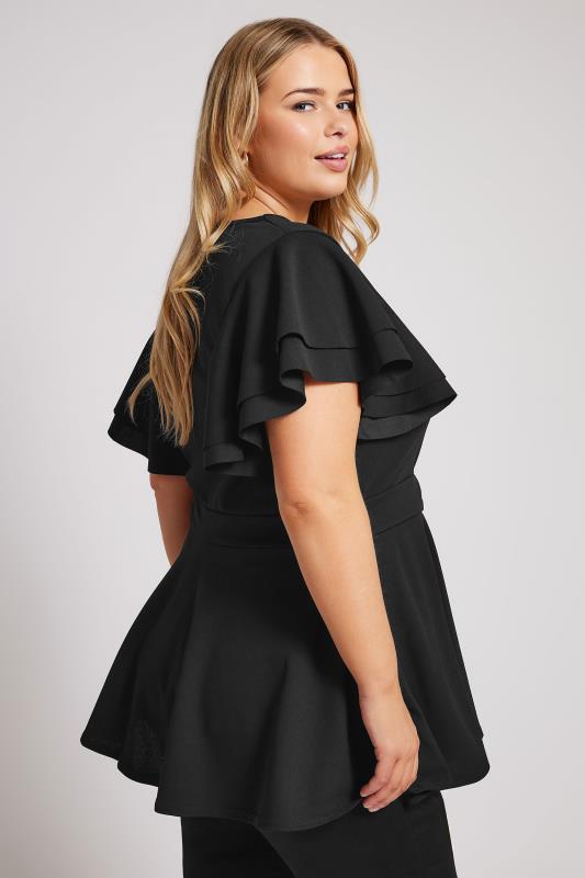 YOURS LONDON Plus Size Black Buckle Detail Peplum Top | Yours Clothing 4