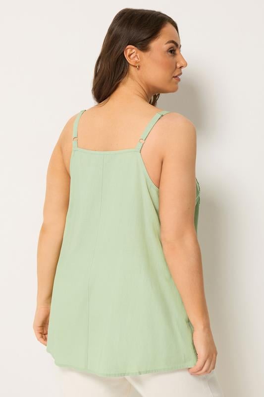 YOURS Plus Size Green Crochet Linen Cami Vest Top | Yours Clothing 2