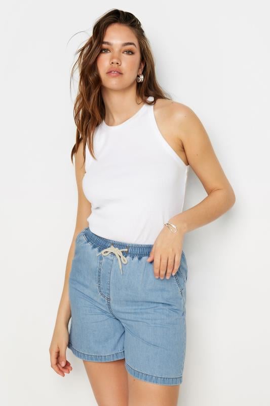 Tall  LTS Tall Light Blue Tie Waist Denim Shorts