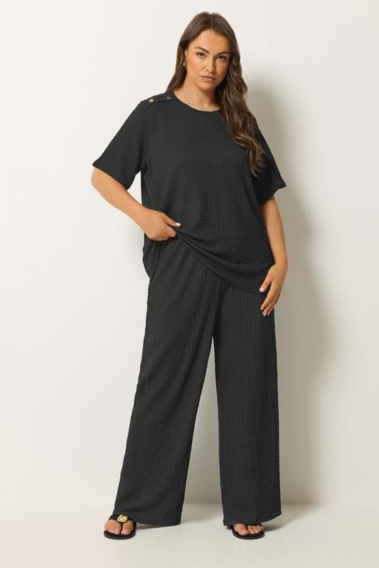 YOURS Curve Black Bubble Textured Trousers