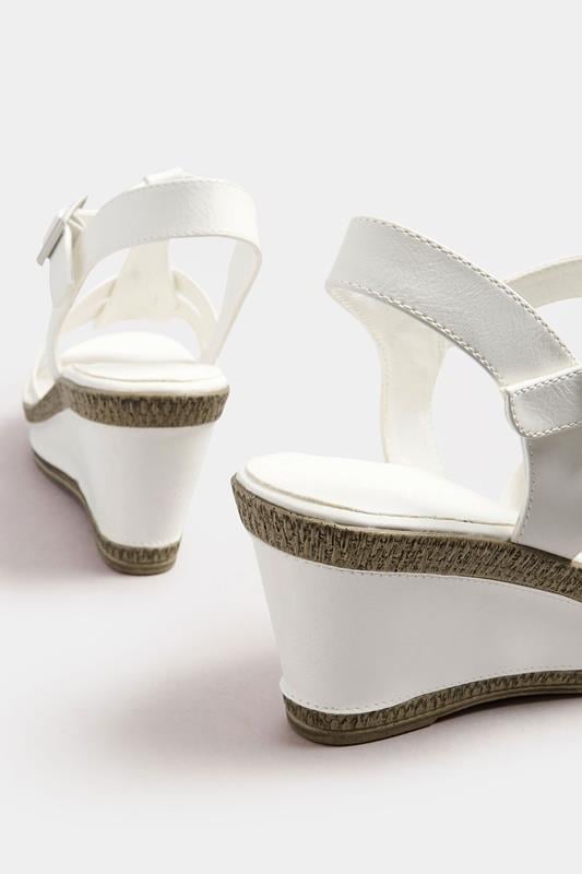 White Faux Leather T-Bar Wedge Sandals In Wide E Fit & Extra Wide EEE Fit | Yours Clothing 4