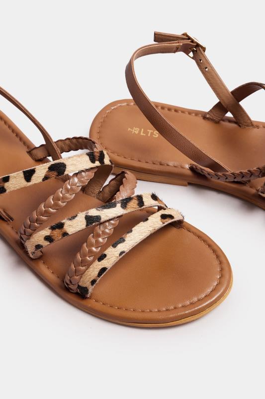 LTS Brown Leopard Print Leather Cross Over Sandals In Standard Fit | Long Tall Sally 5