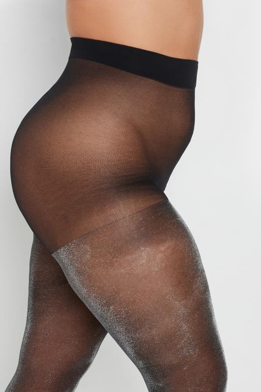 YOURS Plus Size Black Sparkle Sheer 40 Denier Tights | Yours Clothing  2