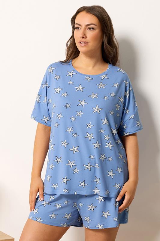  YOURS Curve Blue Starfish Soft Touch Pyjama Set