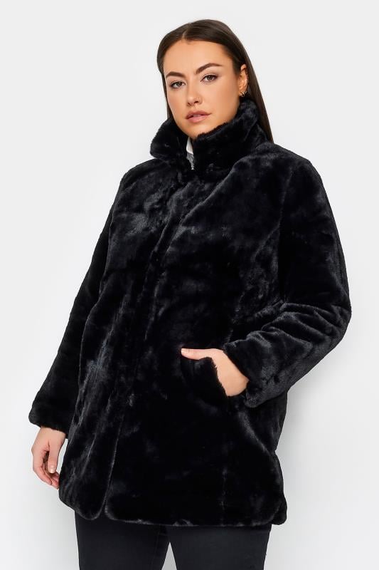 Plus Size  Evans Black Faux Fur Coat