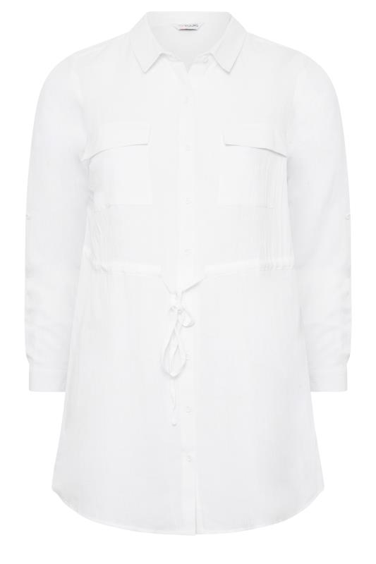 YOURS Curve White Utility Tunic Linen Shirt | Yours Clothing  6