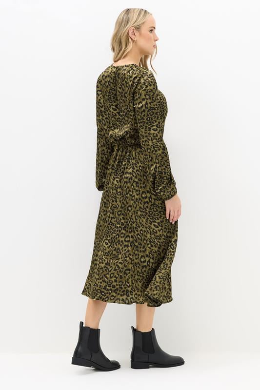LTS Tall Khaki Green Leopard Print Satin Midi Dress | Long Tall Sally 2