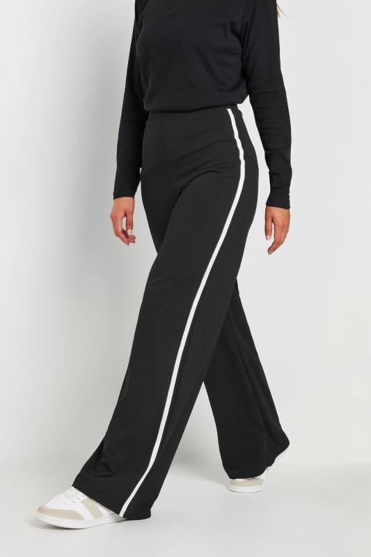 LTS Tall Womens Black & White Side Stripe Scuba Wide Leg Trousers | Long Tall Sally 1