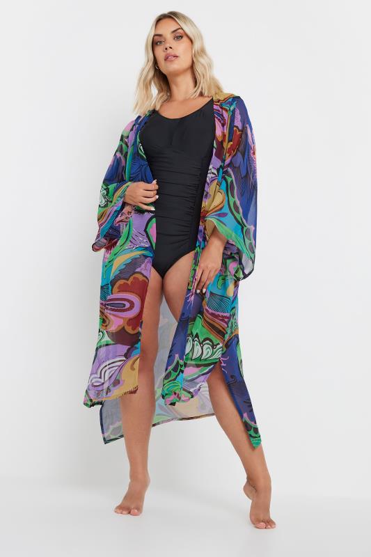 YOURS Plus Size Blue Abstract Print Beach Shirt | Yours Clothing 1