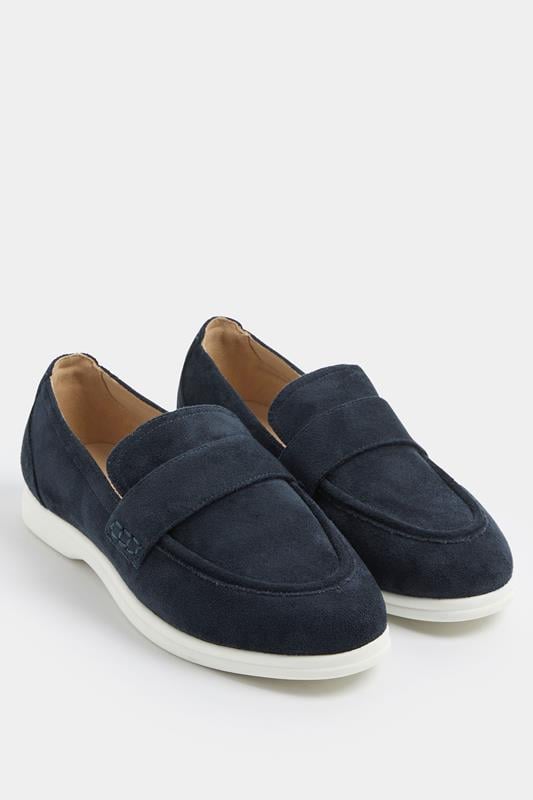  Yours Navy Blue Faux Suede Loafers In Extra Wide EEE Fit