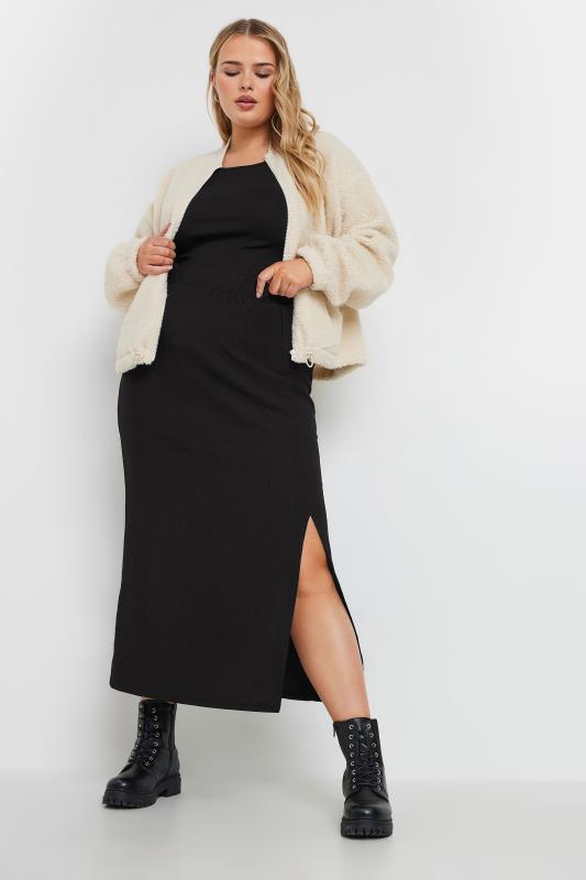 YOURS Plus Size Black Textured Side Split Maxi Skirt | Yours Clothing  2